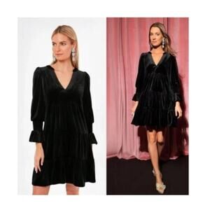 Pomander Place Dress Women's XS Black Velvet Tiered Long Sleeve Holiday Party